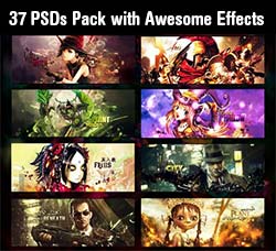 37个卡通风格的网页广告PSD模板：37 PSDs Pack with Awesome Effects